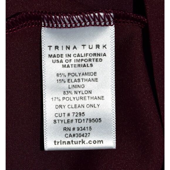 B0 NWT TRINA TURK Lu Lu Malbec Burgundy Red Cold Shoulder Sheath Dress Sz 6 $428 - Picture 7 of 7